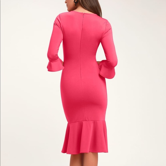 Lulus Pink Trumpet Hem Midi Dress Creme de la Creme Size S - Picture 2 of 9